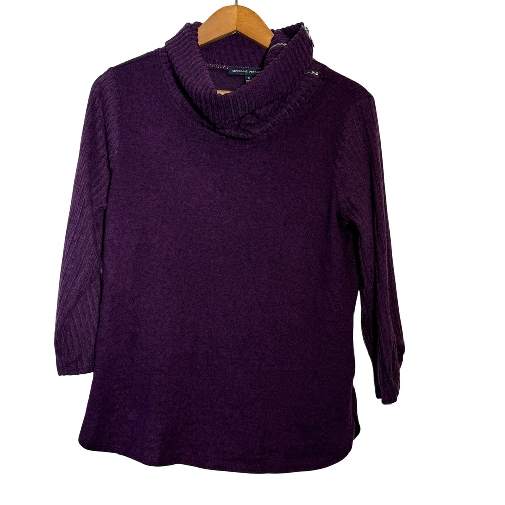 Adrienne Vittadini Sweater Womens Medium Purple NWT Cowl Neck Zip Detail Ribbed